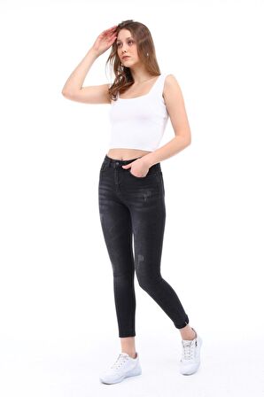 Cedy Denim Kadın Hafif Likralı Skinny Fit Paça Detaylı Pantalon