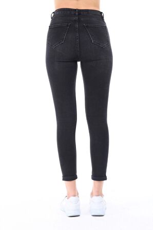 Cedy Denim Kadın Hafif Likralı Skinny Fit Paça Detaylı Pantalon
