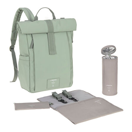 Lassig Rolltop Up Bebek Bakım Sırt Çantası Silver Green