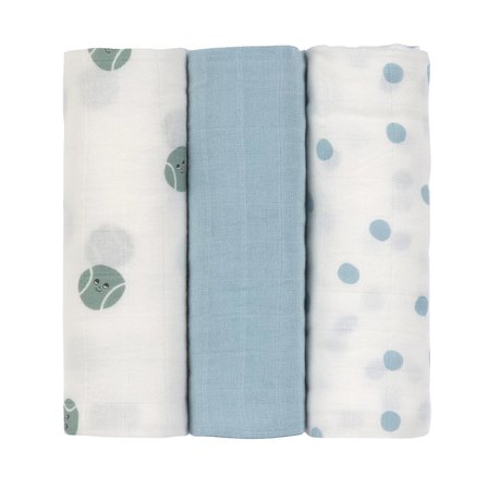 Lassig Tiny Team 3'lü Ultra Yumuşak Dokulu Müslin Örtü Seti 80 x 80cm Pale Blue