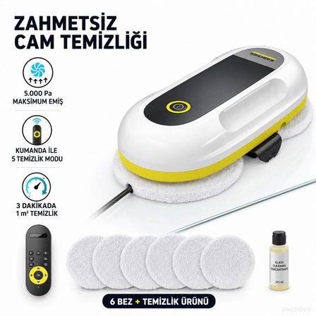 Karcher 5.000Pa Vakum Güçlü Akıllı Cam Silme Robotu, Çift Döner Mikrofiber Disk, İki Püskürtme Nozul