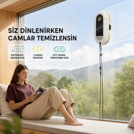 Karcher 5.000Pa Vakum Güçlü Akıllı Cam Silme Robotu, Çift Döner Mikrofiber Disk, İki Püskürtme Nozul
