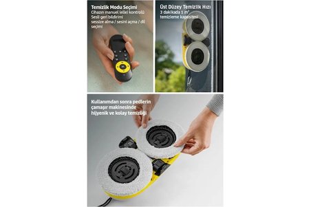 Karcher 5.000Pa Vakum Güçlü Akıllı Cam Silme Robotu, Çift Döner Mikrofiber Disk, İki Püskürtme Nozul