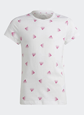adidas Beyaz Kız Çocuk Bisiklet Yaka Kısa Kollu Desenli T-Shirt IB8918 G ESS BL T