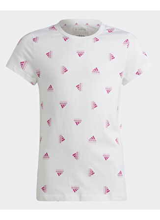adidas Beyaz Kız Çocuk Bisiklet Yaka Kısa Kollu Desenli T-Shirt IB8918 G ESS BL T