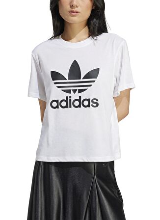 adidas Kadın Beyaz Yuvarlak Yaka Normal Kalıp T-Shirt IN8441 TRFL TEE BOXY