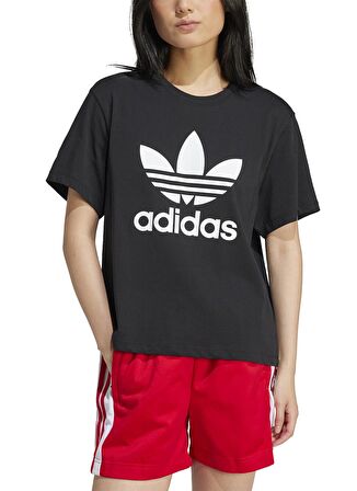 adidas Siyah Kadın Yuvarlak Yaka Normal Kalıp T-Shirt IU2422 TRFL