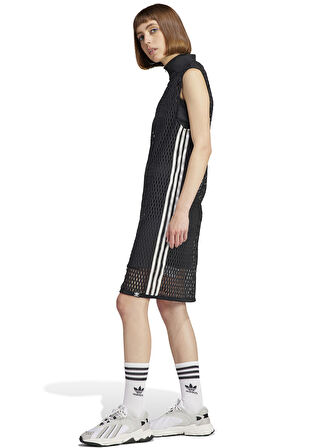 adidas Siyah Kadın Fermuarlı Slim Fit Elbise IJ5029-RIB DRESS