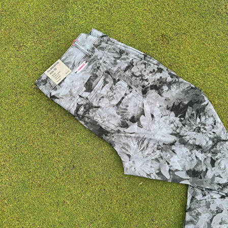 Alberto Mona Flower Jersey Düşük Bel Dar Paça Desenli Kadın Pantolon