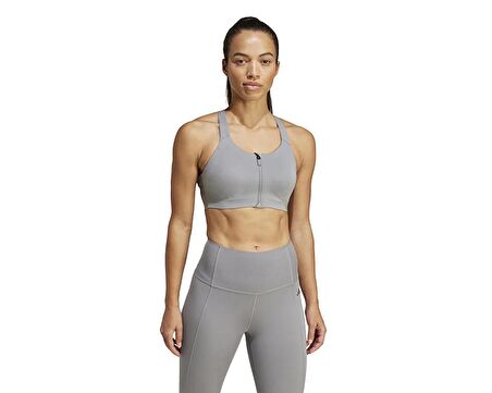adidas Tlrdm Lux Zıp Kadın Antrenman Sporcu Sütyeni IT6656 Gri