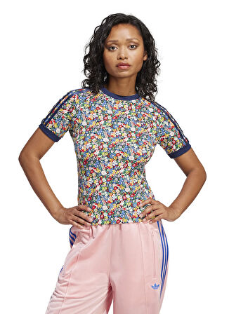 JC7776 LIBERTY CALI T Çok Renkli Yuvarlak Yaka Slim Fit Desenli Kadın T-Shirt