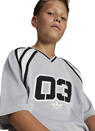 adidas Baskılı Gri - Siyah - Beyaz Erkek Çocuk T-Shirt JC7323-OV JERSEY TEE