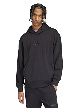 adidas IX1253 M A SZN FL HD Siyah Kapüşon Yaka Bol Kesim Düz Erkek Sweatshırt