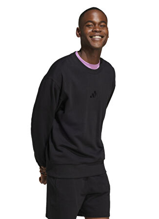 IX1261 M A SZN FT CRW Siyah Erkek Yuvarlak Yaka Loose Fit Sweatshirt