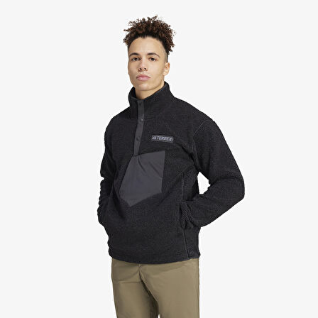 adidas Terrex Xploric High Pile Fleece Pullover Erkek Siyah Yürüyüş Polar