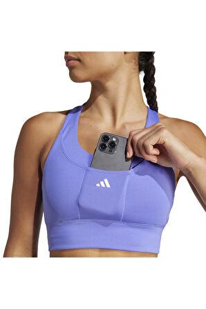 Kadın Run Pocket Medium-Support Sporcu Sütyeni Mavi BRA IW5331