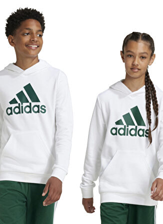 adidas Baskılı Erkek Çocuk Beyaz Sweatshırt IV7325-U BL HOODIE