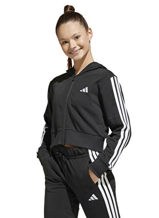 adidas Düz Kız Çocuk Siyah Sweatshırt JJ0956 JG 3S FT FZ CRO