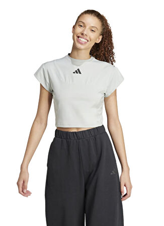 adidas JC5067 W CE G CRO TEE Gri Yuvarlak Yaka Crop Düz Kadın T-Shirt