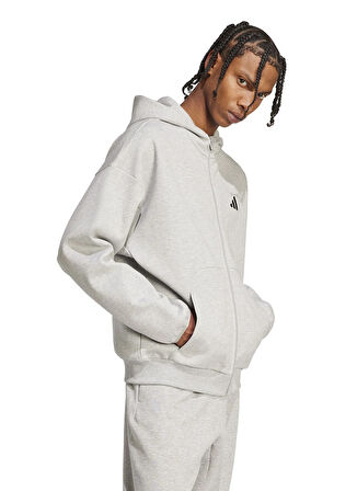 adidas JD4945 M FI SL FZ Açık Gri Normal Düz Erkek Zip Ceket