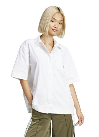 adidas JD1504 ESS S SHIRT LS Beyaz Loose Fit Düz Kadın Gömlek