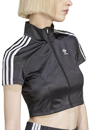 adidas JD0277 SHORTSLEEVE TT Siyah Crop Düz Kadın Zip Ceket