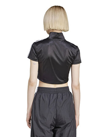 adidas JD0277 SHORTSLEEVE TT Siyah Crop Düz Kadın Zip Ceket