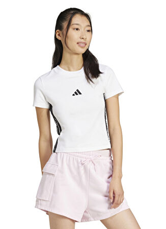 JE1239 W 3S SJ BABY T Beyaz Kadın Slim Fit Düz T-Shirt