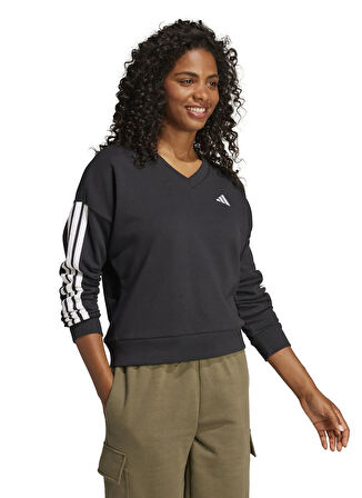 adidas JE0027 W 3S FT VN SWT Siyah V Yaka Regular Fit Düz Kadın Sweatshırt