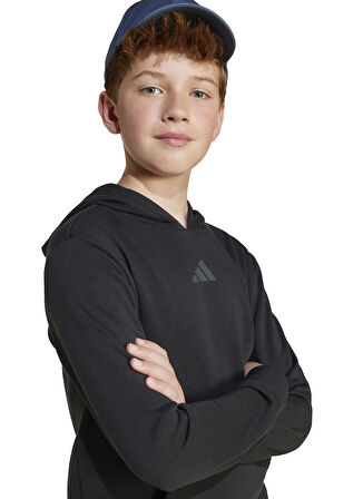 adidas Düz Erkek Çocuk Siyah Sweatshırt JJ3072-J SMI HOODIE