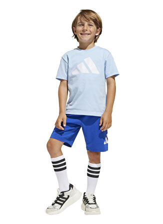 adidas Bağlamalı Bel Normal Lacivert - Mavi Erkek Çocuk Şort Takım JC9724-LK BL T-SET 160