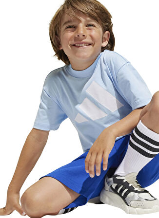 adidas Bağlamalı Bel Normal Lacivert - Mavi Erkek Çocuk Şort Takım JC9724-LK BL T-SET 160