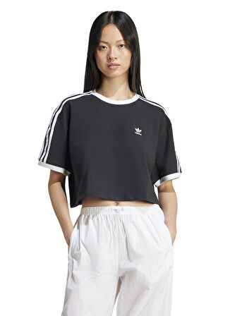 adidas JC8149 3S LOOSE CROP T Siyah Yuvarlak Yaka Crop Kadın T-Shirt