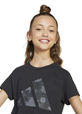 adidas Baskılı Siyah - Gri Kız Çocuk T-Shirt JC7510-JG FLWR T