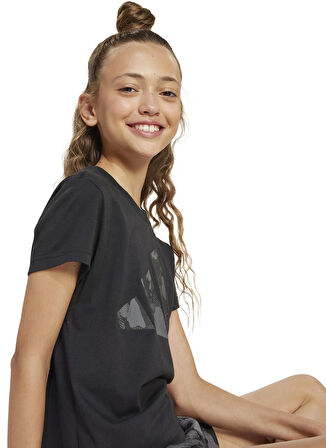 adidas Baskılı Siyah - Gri Kız Çocuk T-Shirt JC7510-JG FLWR T