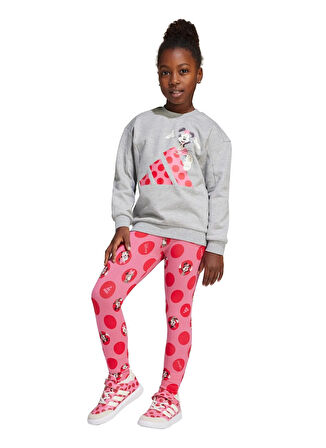 Gri - Pembe Kız Çocuk Baskılı Tayt Takımı JF3645-LG DY MI JOG