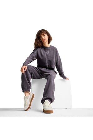 Dare To Relaxed Washed Crew Kadın Gri Sweatshirt