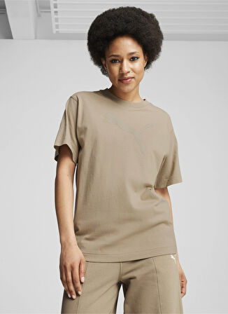 Kahve Kadın Bisiklet Yaka Normal Kalıp T-Shirt 68161967 HER Graphic Tee
