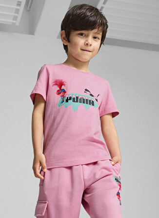 Puma Desenli Pembe Kız Çocuk T-Shirt 62737648-PUMA X TROLLS Tee