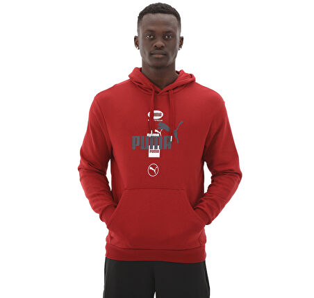 682700-13 Puma Power Graphic Hoodie Erkek Sweatshirt Kırmızı