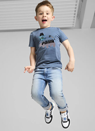 Puma Desenli Mavi Erkek Çocuk T-Shirt 62737624-PUMA X TROLLS Tee