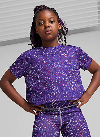 Puma Desenli Mor Kız Çocuk T-Shirt 68025727-TRAIN FAVORITE Short Tee