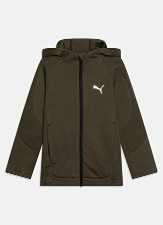 Puma Bisiklet Yaka Düz Haki Erkek Eşofman Üstü 68180370-EVOSTRIPE FZ Hoodie DK