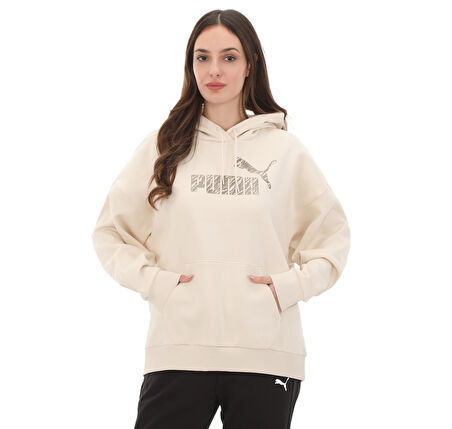 681492-87 Puma Ess+ Anımal Hoodie Fl Kadın Sweatshirt Krem