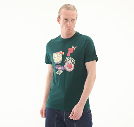 629627-60 Puma Wardrobe Ess Graphic Tee Erkek T-Shirt Yeşil
