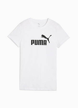 68237002 ESS No. 1 Logo Tee PUMA Wh Beyaz Yuvarlak Yaka Regular Fit Baskılı Kadın T-Shirt
