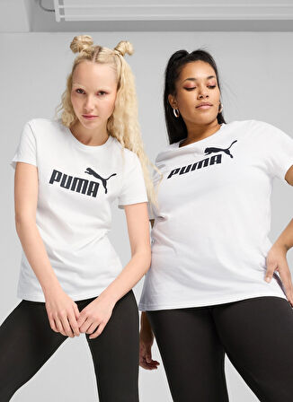 68237002 ESS No. 1 Logo Tee PUMA Wh Beyaz Yuvarlak Yaka Regular Fit Baskılı Kadın T-Shirt