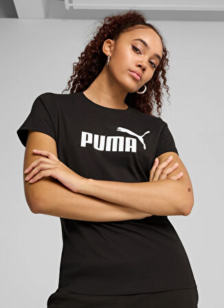 68237001 ESS No. 1 Logo Tee PUMA Bl Siyah Yuvarlak Yaka Regular Fit Baskılı Kadın T-Shirt