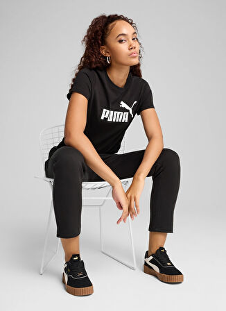 68237001 ESS No. 1 Logo Tee PUMA Bl Siyah Yuvarlak Yaka Regular Fit Baskılı Kadın T-Shirt
