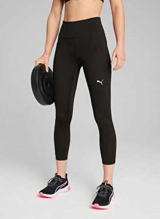 52589901 W TAD ESSENTIAL TIGHT - HW Siyah Lastikli Bel Slim Fit Blok Desenli Kadın Tayt